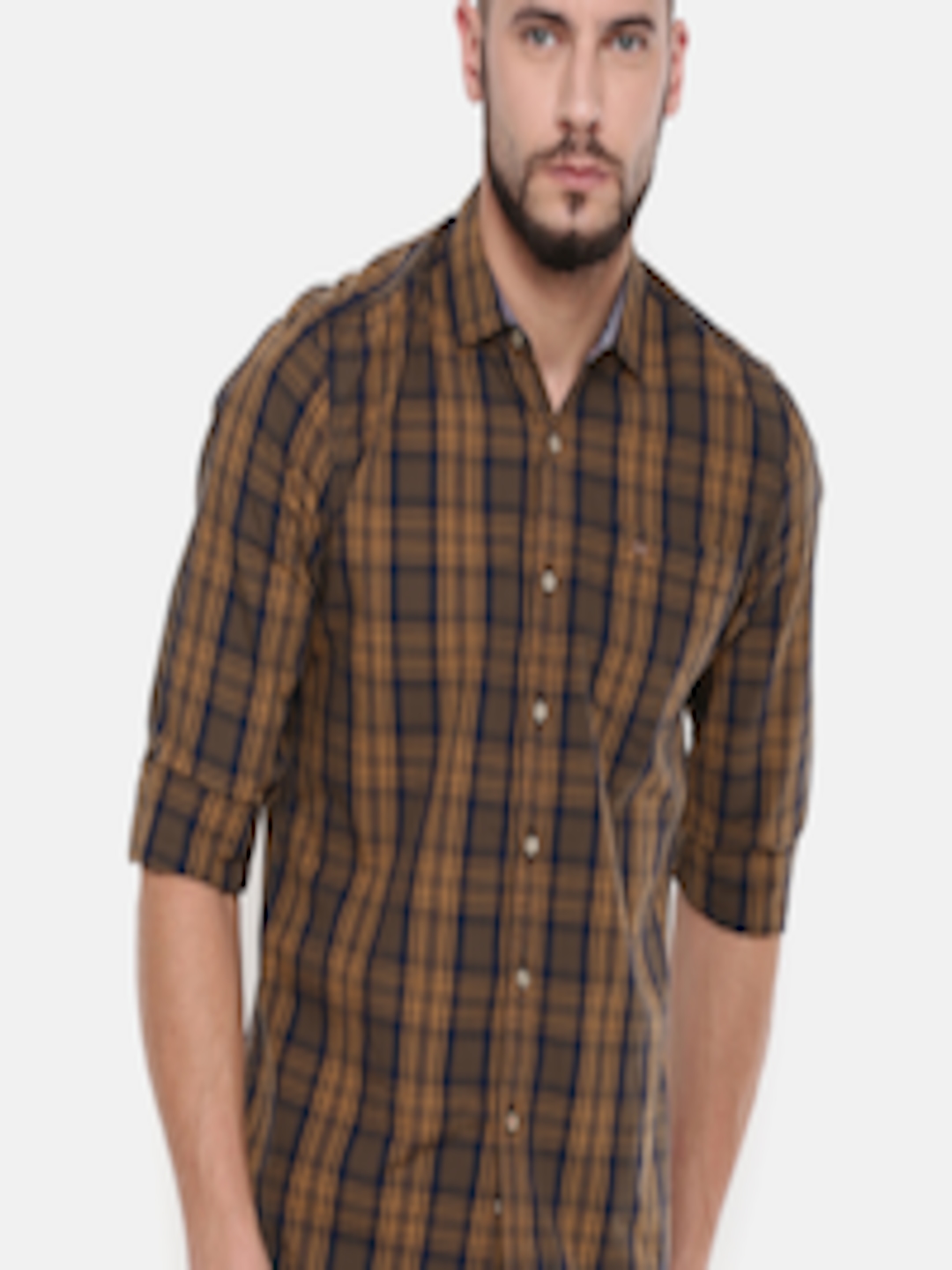 Buy Lee Men Brown Checked Slim Fit Solid Casual Shirt - Shirts for Men ...