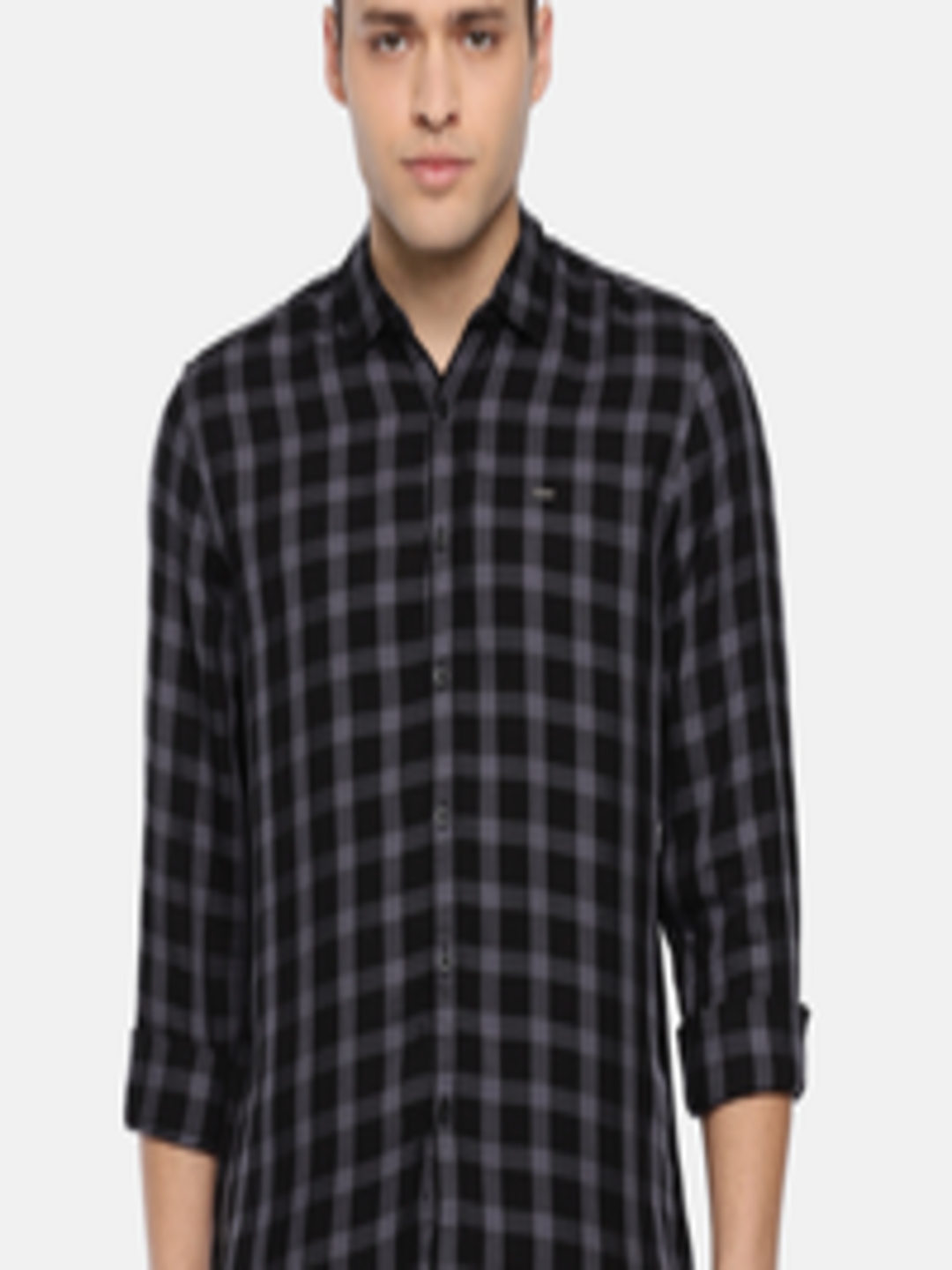 Buy Lee Men Black & Grey Slim Fit Checked Casual Shirt - Shirts for Men ...
