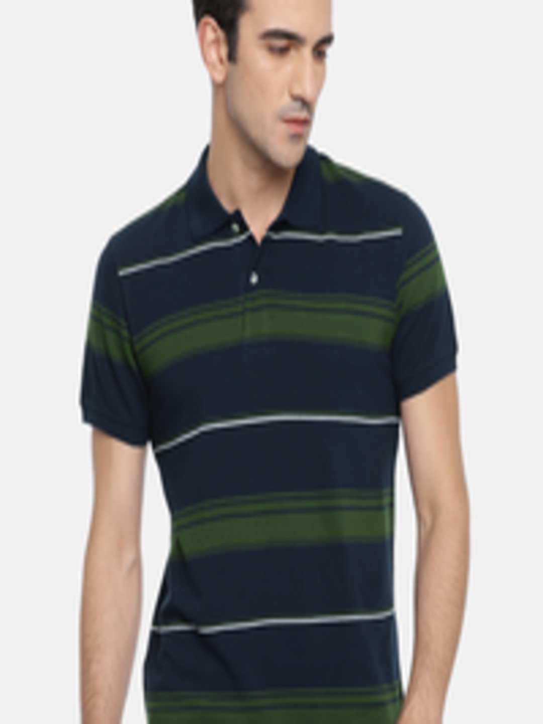 Buy Ruggers Men Navy & Green Striped Polo Collar T Shirt - Tshirts for ...