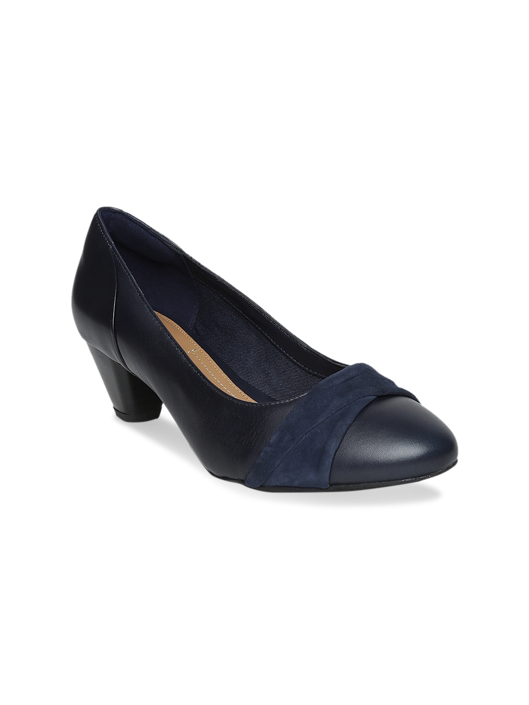 Buy Clarks Women Navy Blue Solid Leather Pumps - Heels for Women ...