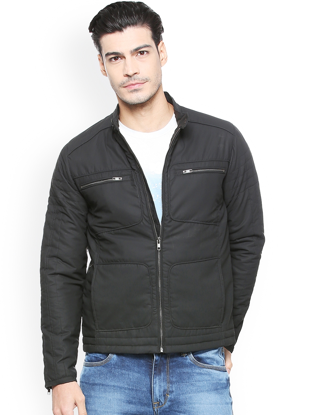 Buy People Men Black Solid Padded Jacket - Jackets for Men 6961256 | Myntra