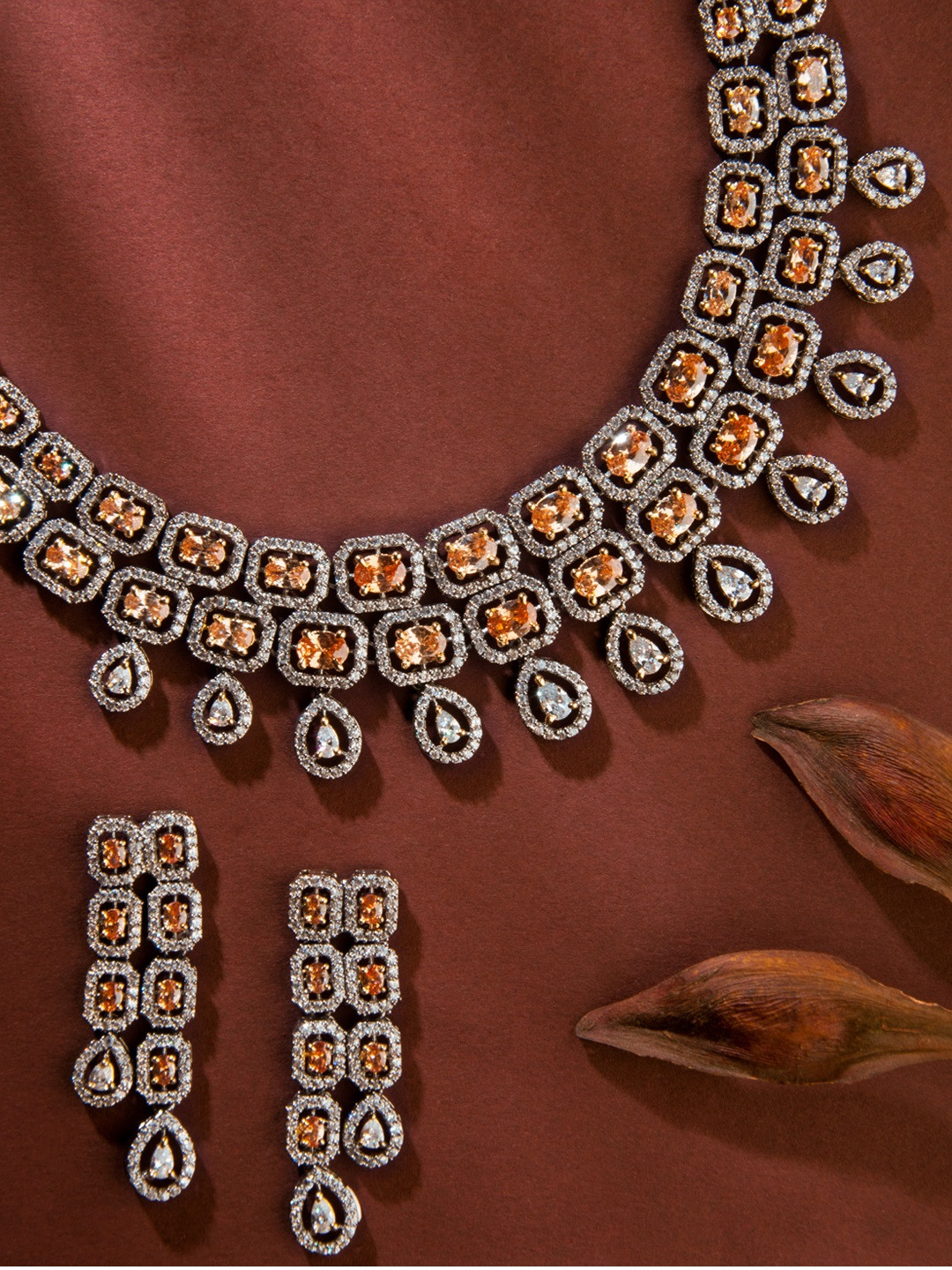Buy Rubans Silver Toned & Cream Coloured Handcrafted Jewellery Set
