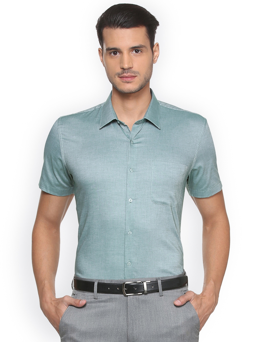 Buy Peter England Men Green Slim Fit Solid Formal Shirt - Shirts for ...