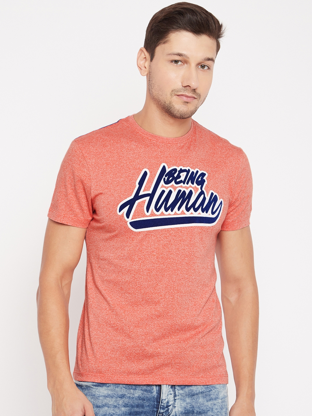 Buy Being Human Men Orange Printed Round Neck T Shirt ...