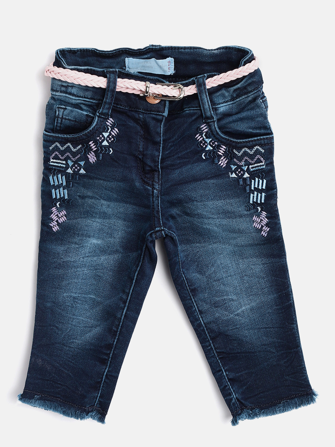 Buy Tiny Girl Girls Navy Washed Regular Fit Denim Capris Capris for