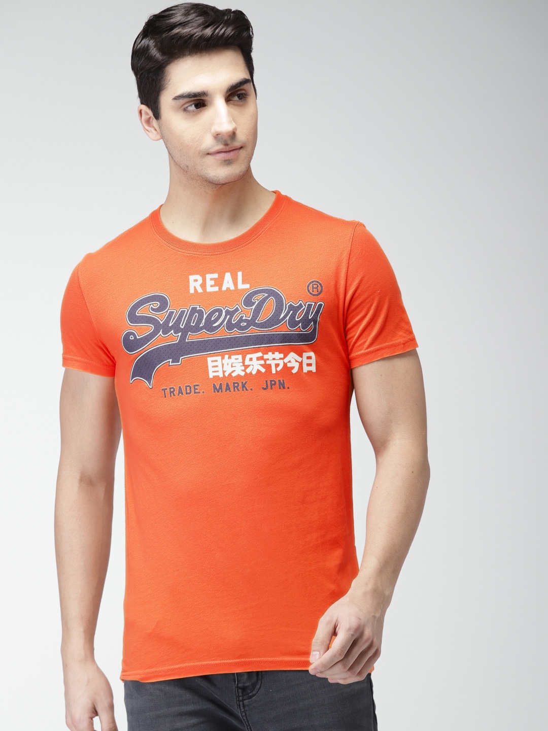 Buy Superdry Men Orange Printed Round Neck Pure Cotton T Shirt ...