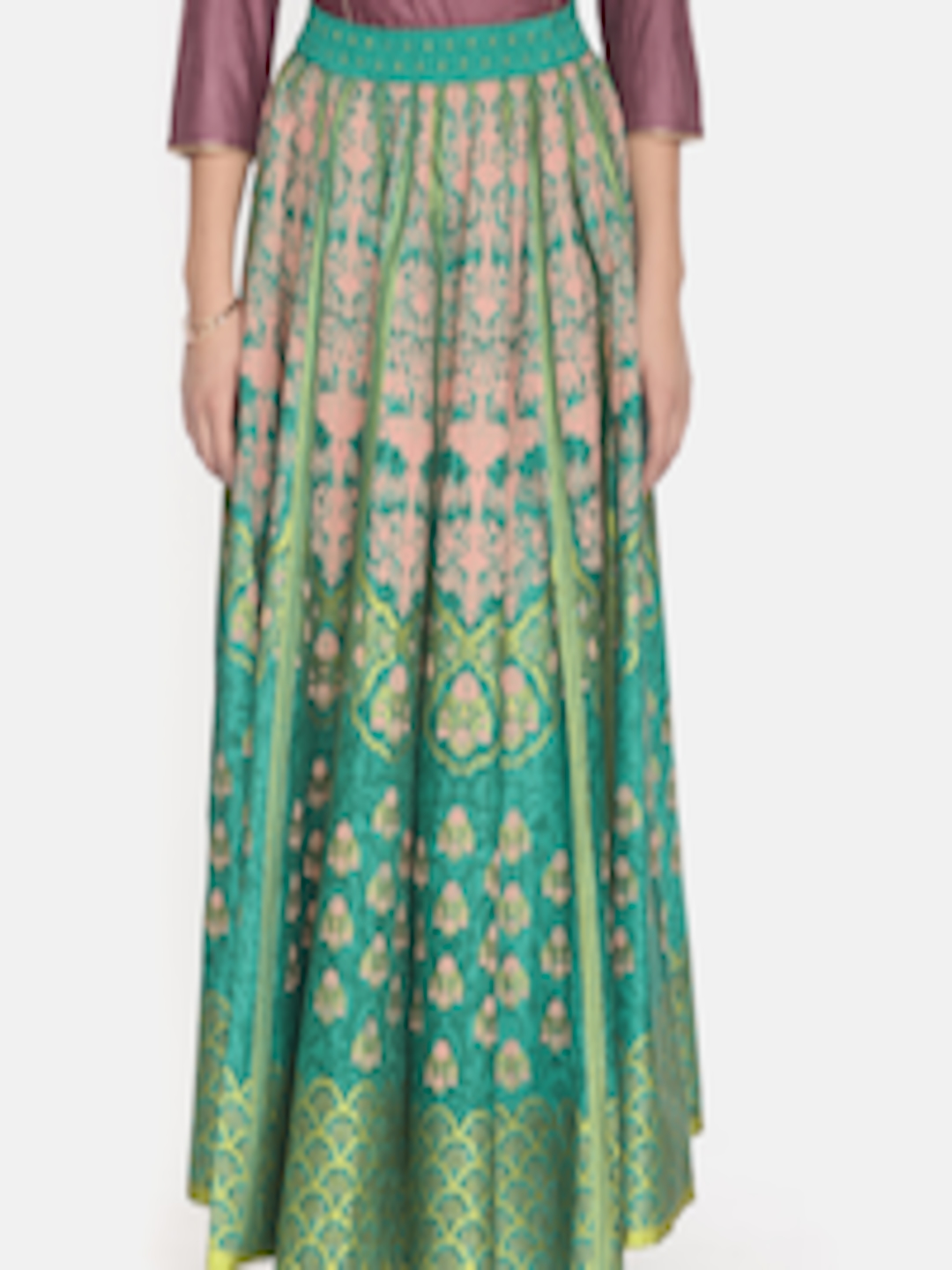 Buy Aurelia Green & Peach Floral Printed Maxi Ethnic Skirt - Skirts for ...