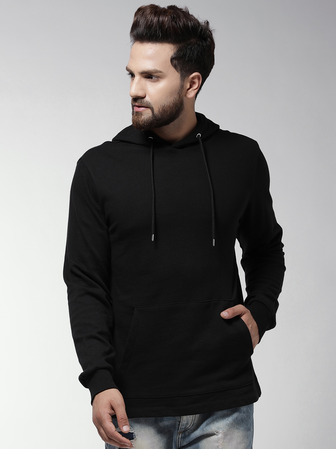 Buy FOREVER 21 Men Black Solid Hooded Sweatshirt - Sweatshirts for Men ...