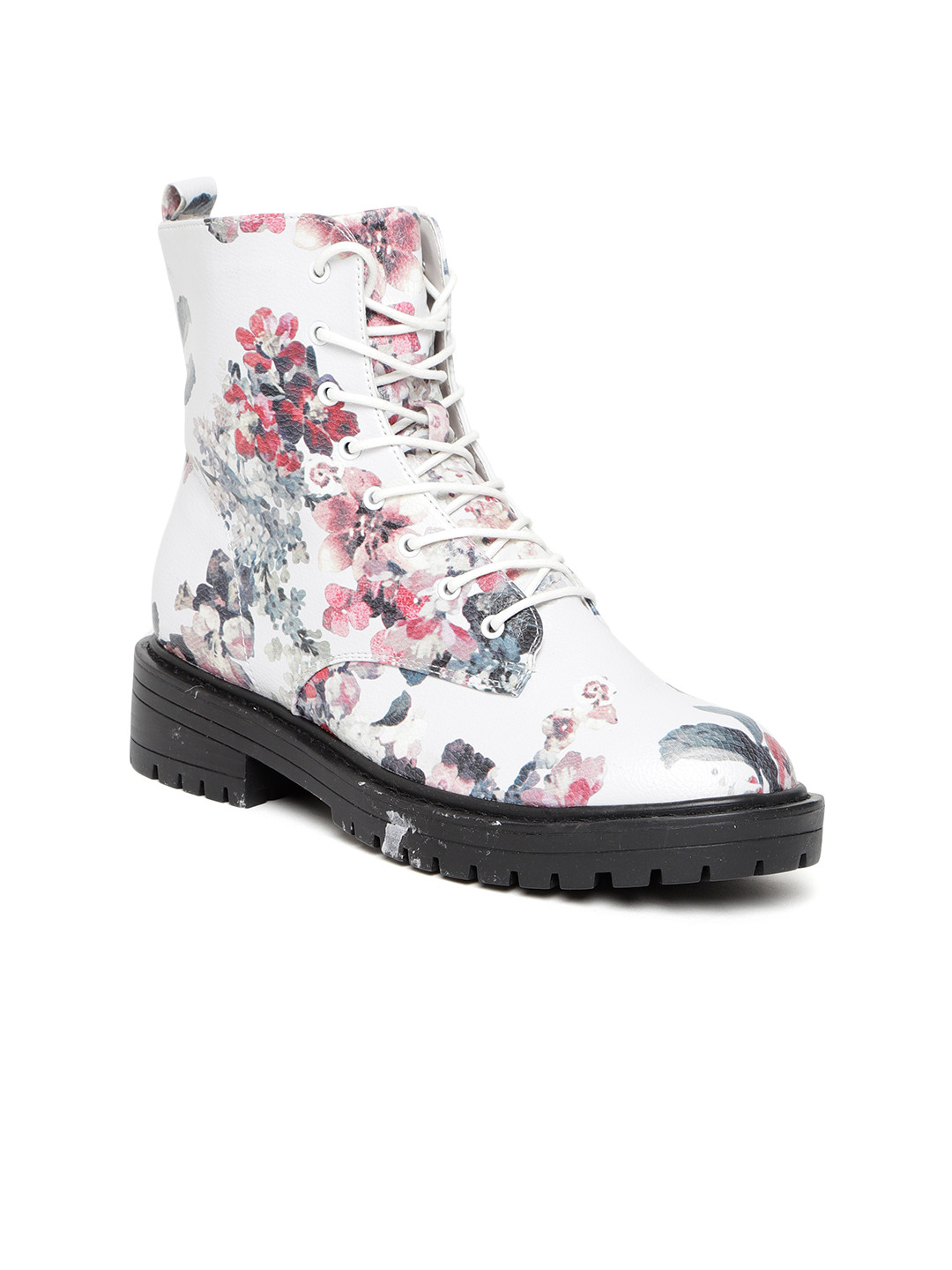 Buy FOREVER 21 Women White Floral Print Flat Boots