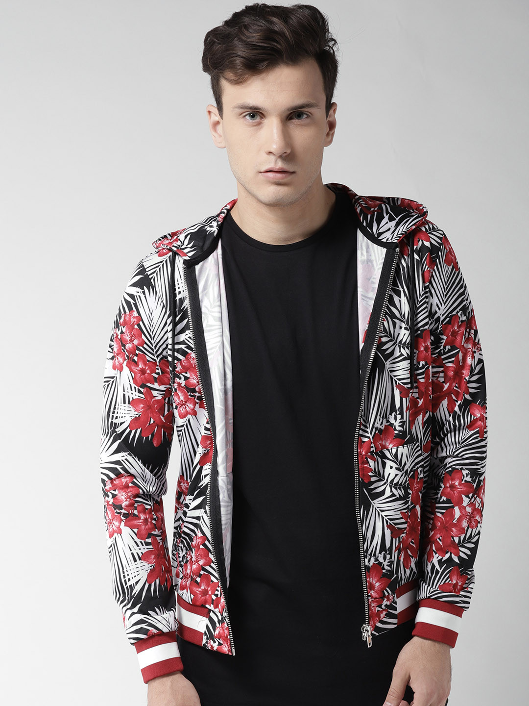 Buy FOREVER 21 Men Black Printed Hooded Varsity Jacket Jackets for