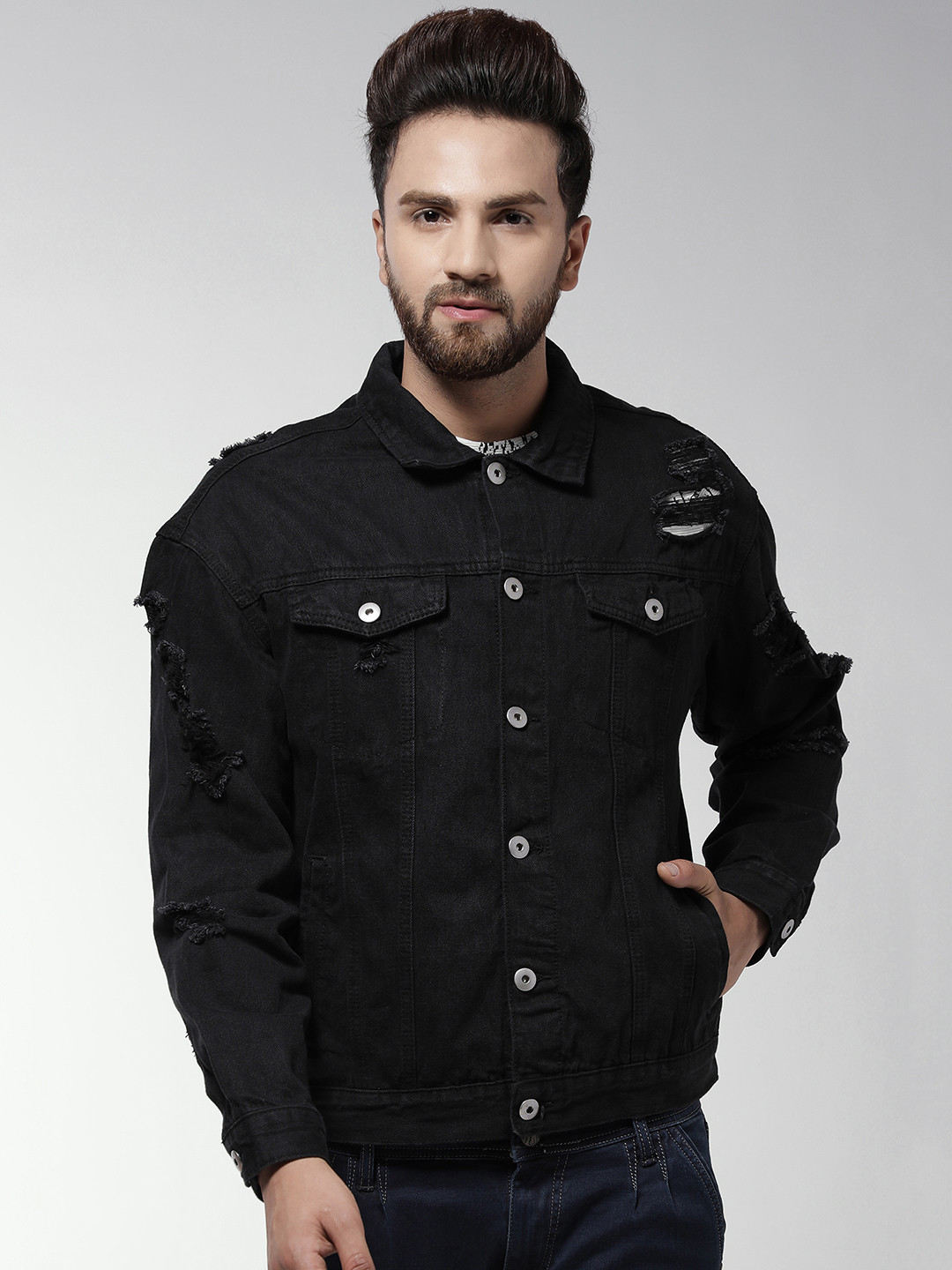 Buy FOREVER 21 Men Black Solid Denim Jacket Jackets for Men 6979646 Myntra