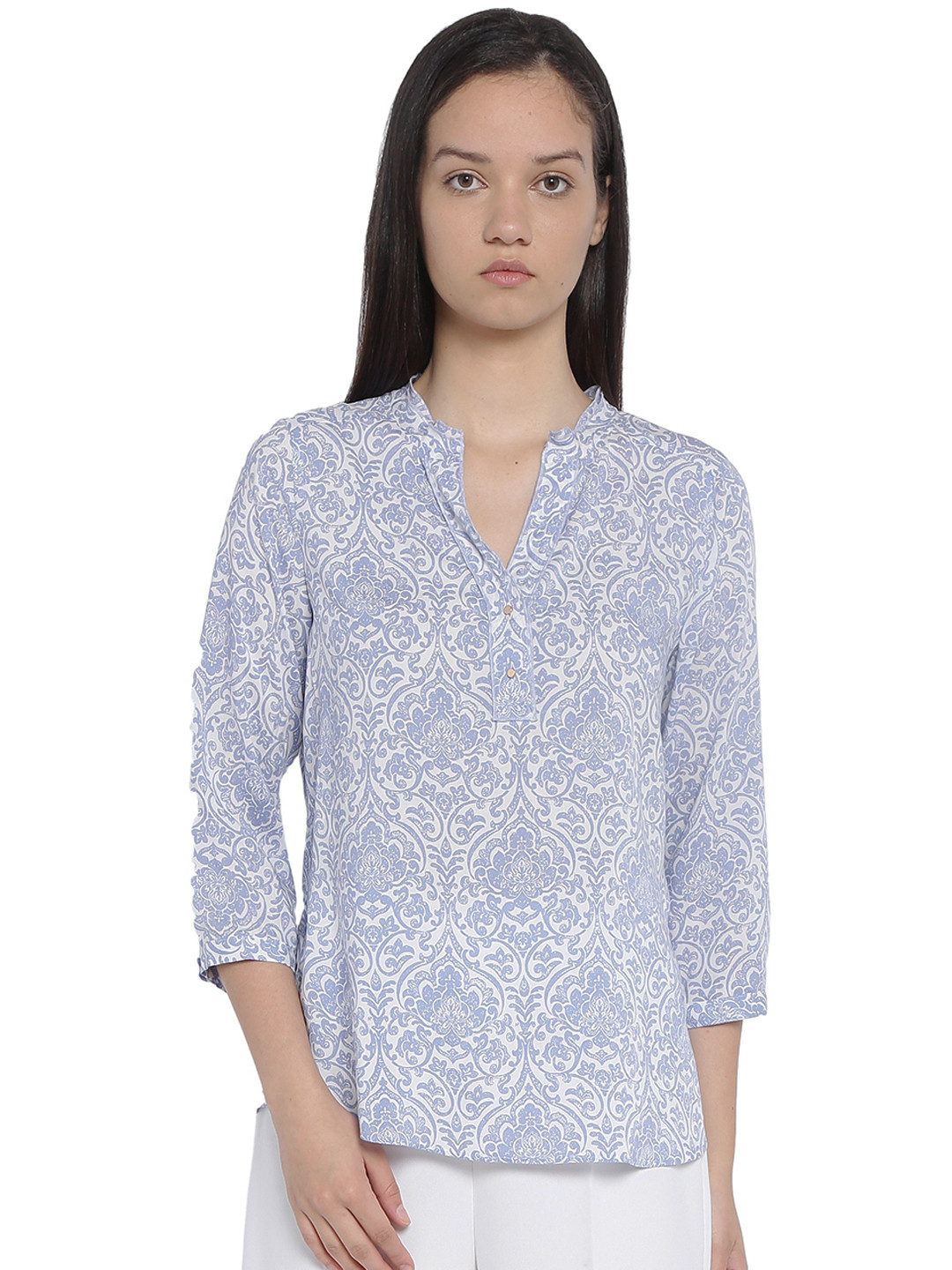 Buy Van Heusen Woman Women Blue Printed Top Tops for Women 6987560