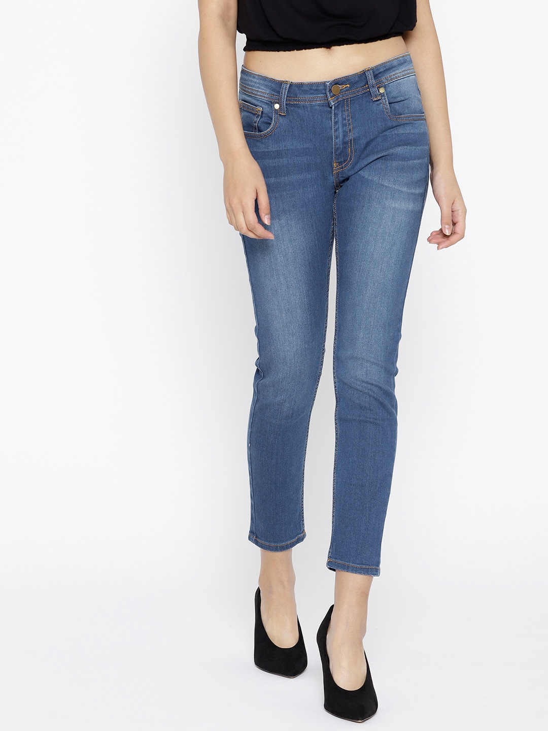 blue mid rise jeans