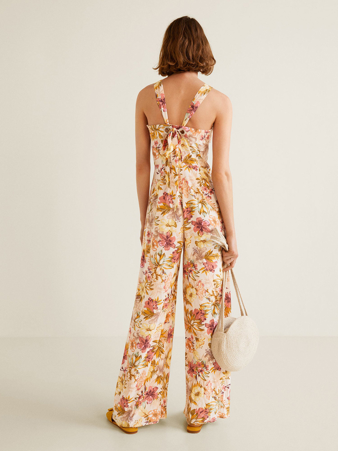 Buy MANGO Cream Coloured & Pink Floral Print Basic Jumpsuit Jumpsuit