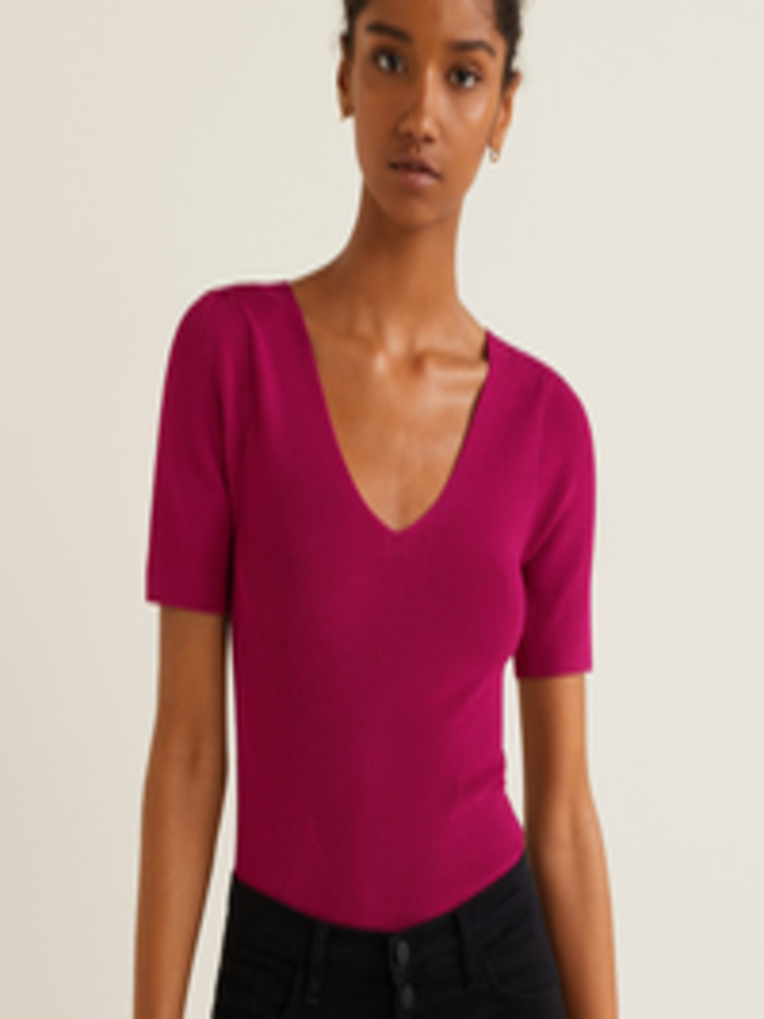 Buy MANGO Women Magenta Solid Fitted Top - Tops for Women 6995625 | Myntra