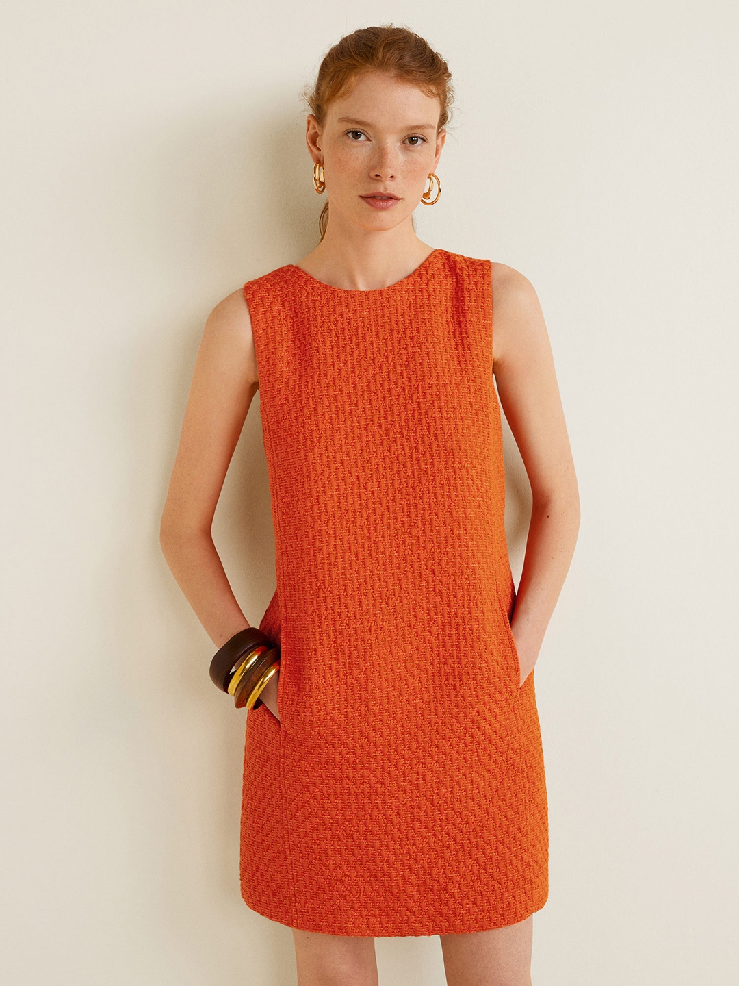 Buy MANGO Women Orange Self Design A Line Dress - Dresses for Women 6995677 | Myntra