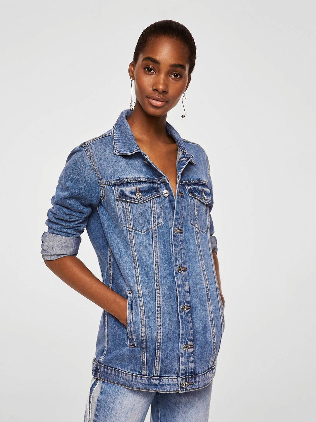 Buy MANGO Women Blue Faded Denim Jacket Jackets for Women 6995753