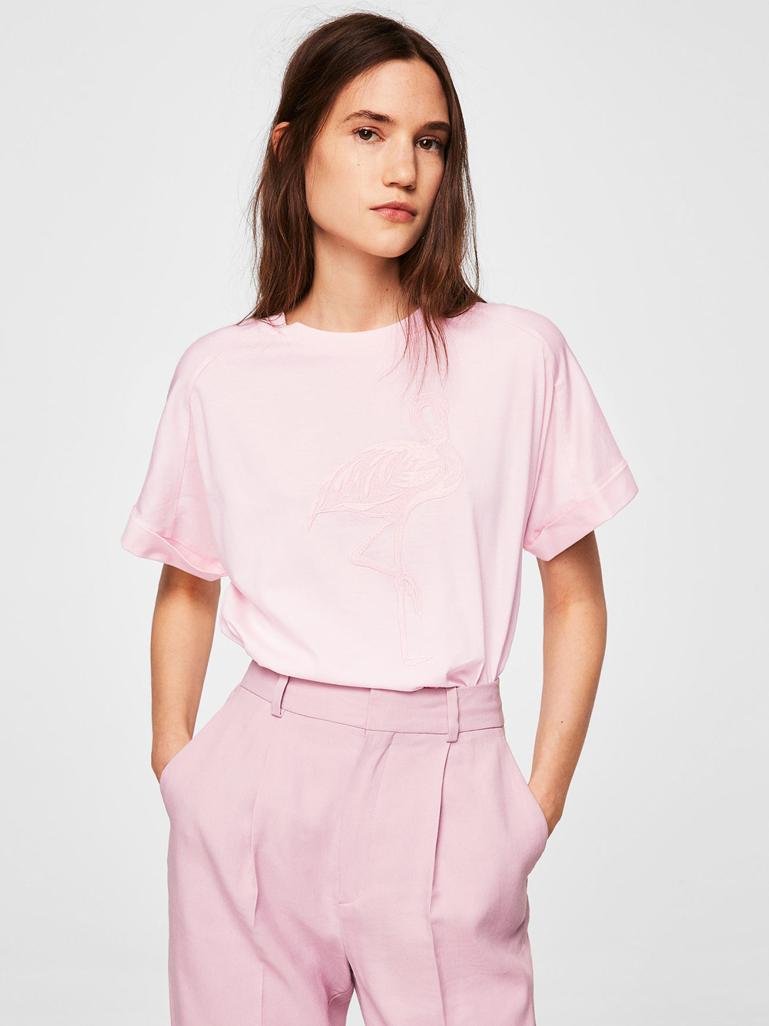 Buy MANGO Women Pink Solid Round Neck T Shirt Tshirts for Women