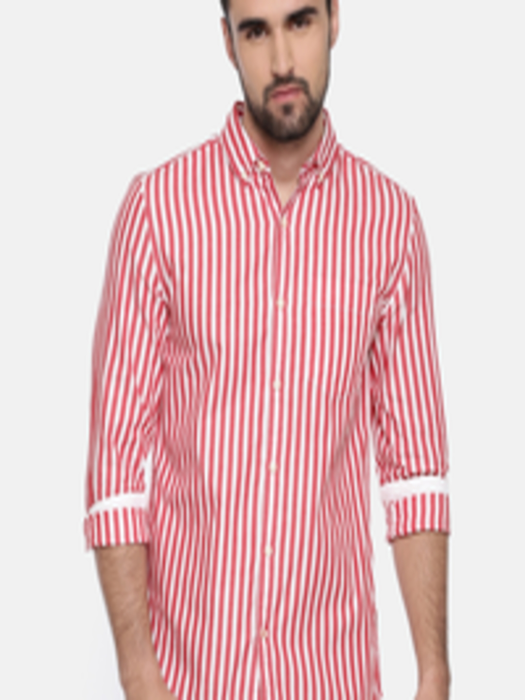 Buy Jack & Jones Men Red & White Slim Fit Striped Casual Shirt - Shirts ...