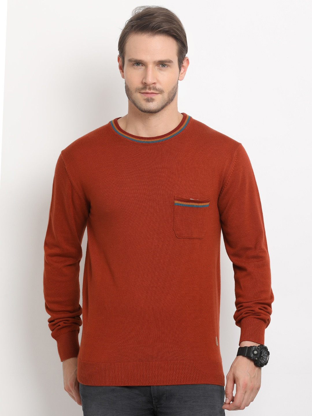 Buy Indian Terrain Men Rust Solid Pullover Sweaters for Men 6997232