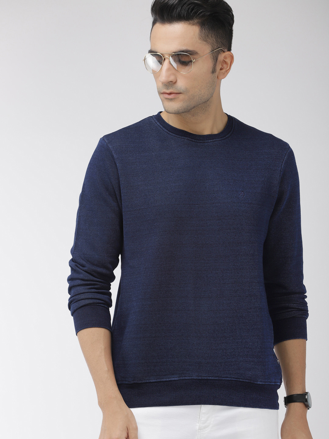 Buy Indian Terrain Men Navy Blue Solid Sweatshirt - Sweatshirts for Men 6997969 | Myntra