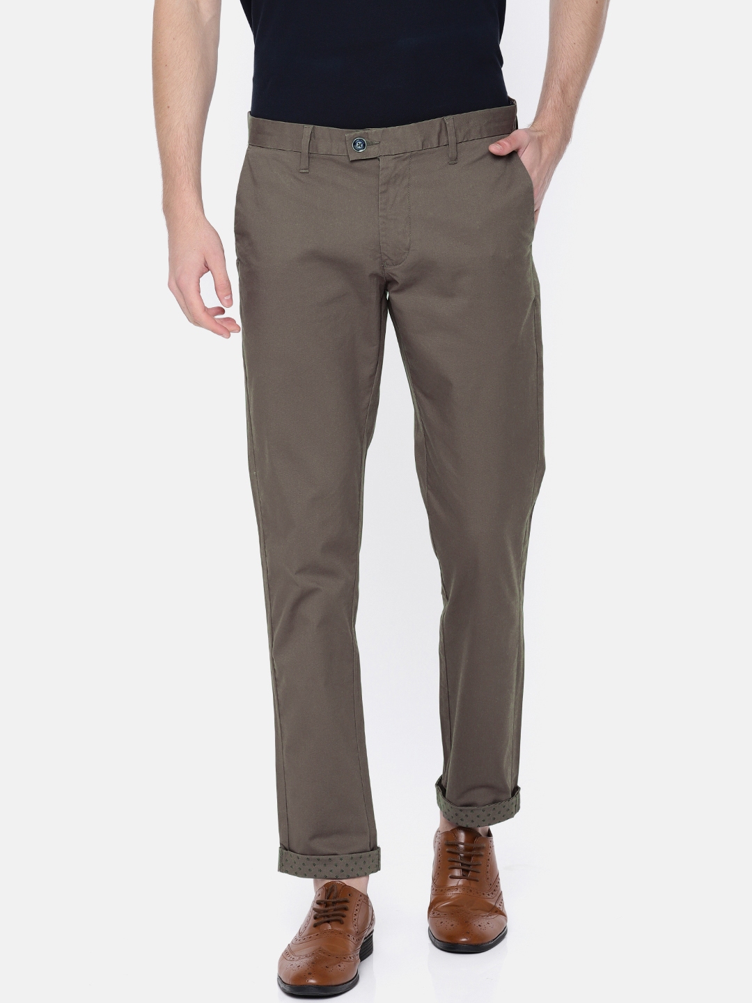 Buy Indian Terrain Men Taupe Brooklyn Slim Fit Solid Chinos - Trousers ...