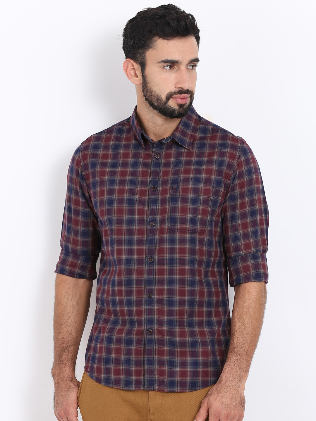 Buy Indian Terrain Men Blue & Red Chiseled Slim Fit Checked Casual Shirt Shirts for Men