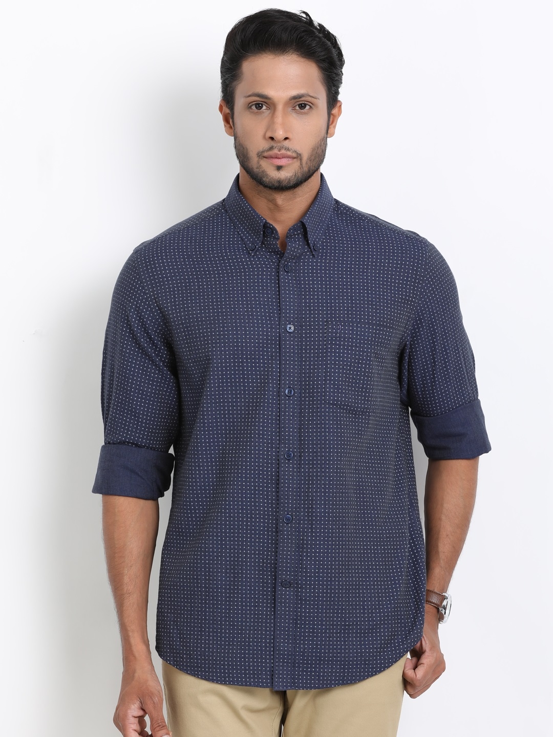 Buy Indian Terrain Men Navy Blue Regular Fit Printed Casual Shirt ...