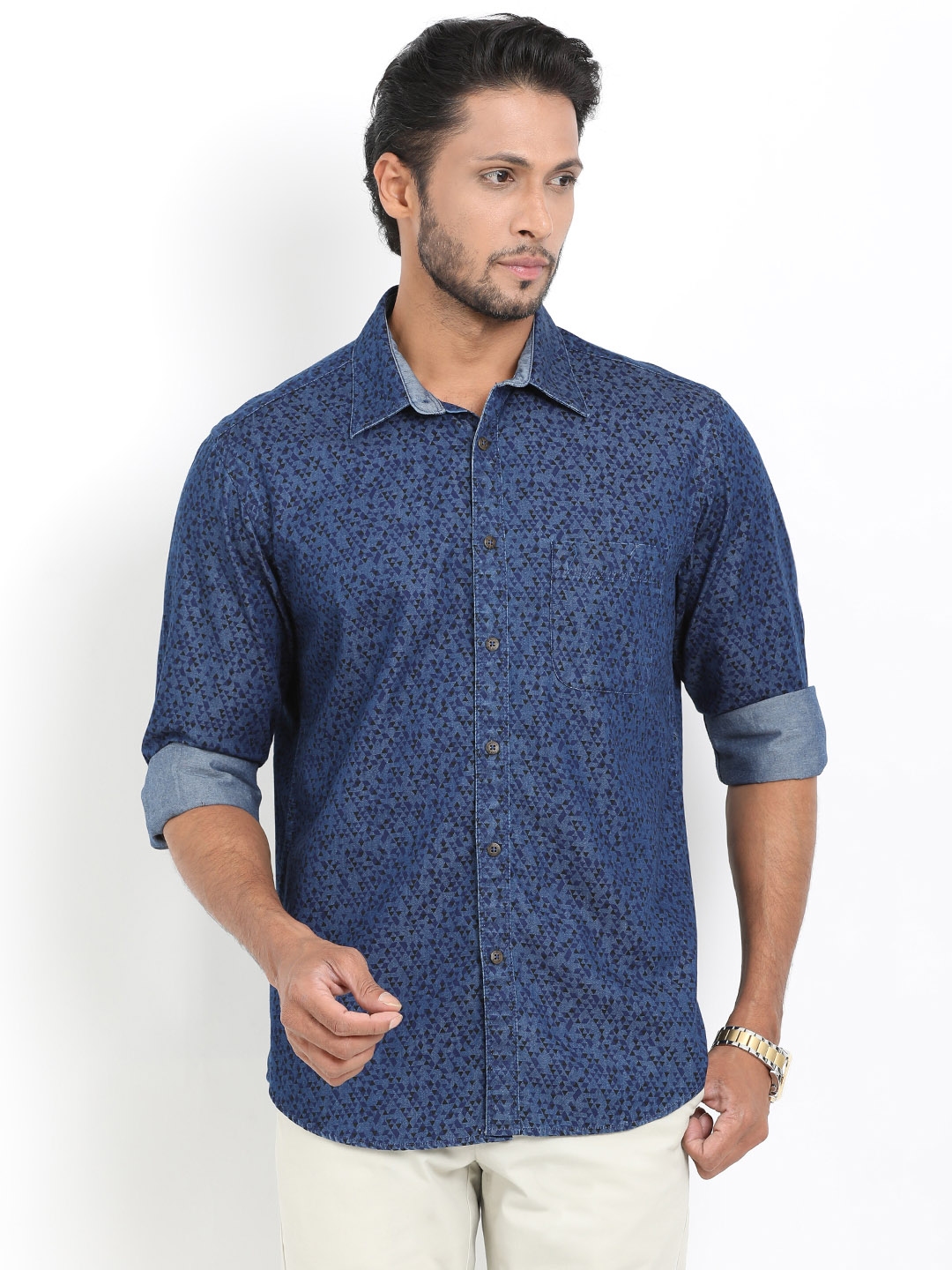 Buy Indian Terrain Men Blue Regular Fit Printed Casual Shirt - Shirts ...