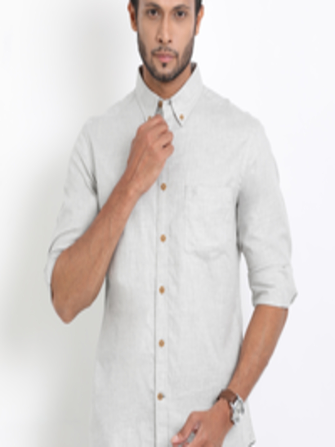 Buy Indian Terrain Men Grey Regular Fit Solid Casual Shirt - Shirts for ...