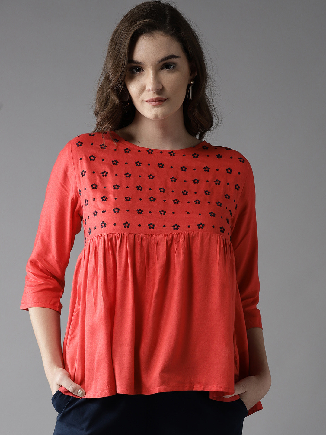 Women'S Pink Embroidered Empire Top main image 0
