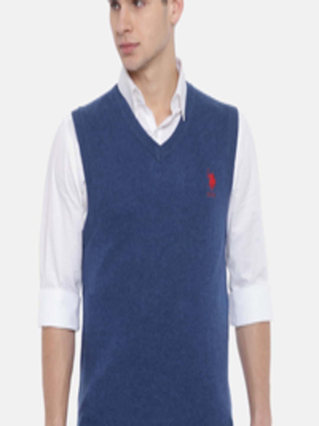 Buy U.S. Polo Assn. Men Blue Solid Sweater Vest - Sweaters for Men ...