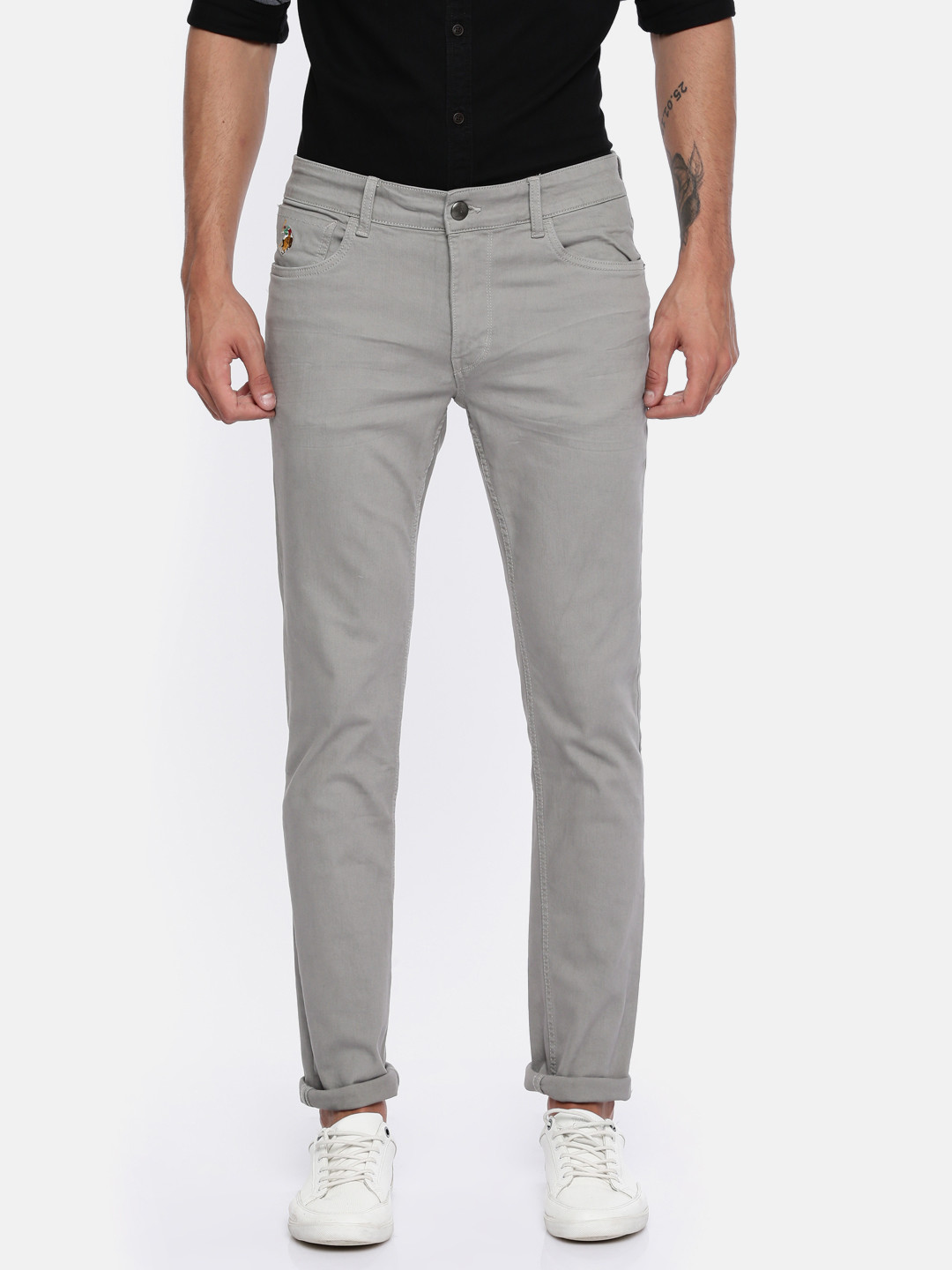 Buy U.S. Polo Assn. Denim Co. Men Grey Slim Fit Mid Rise Clean Look ...