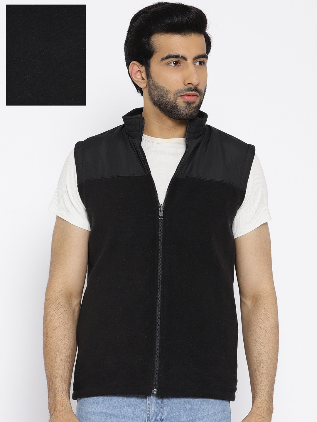 Buy Octave Men Black Solid Reversible Sleeveless Padded Jacket