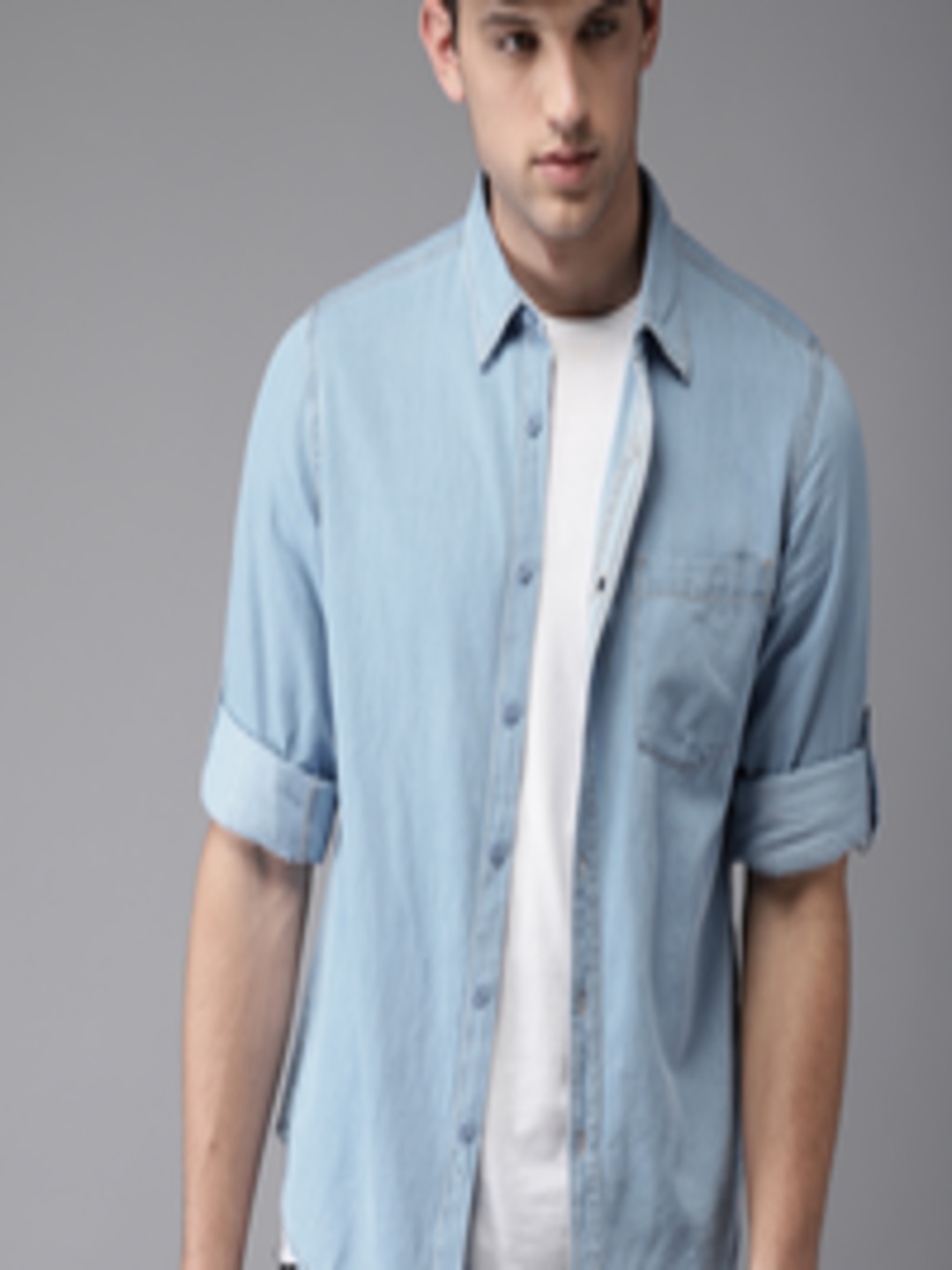 Buy HERE&NOW Men Blue Regular Fit Faded Chambray Casual Shirt - Shirts ...