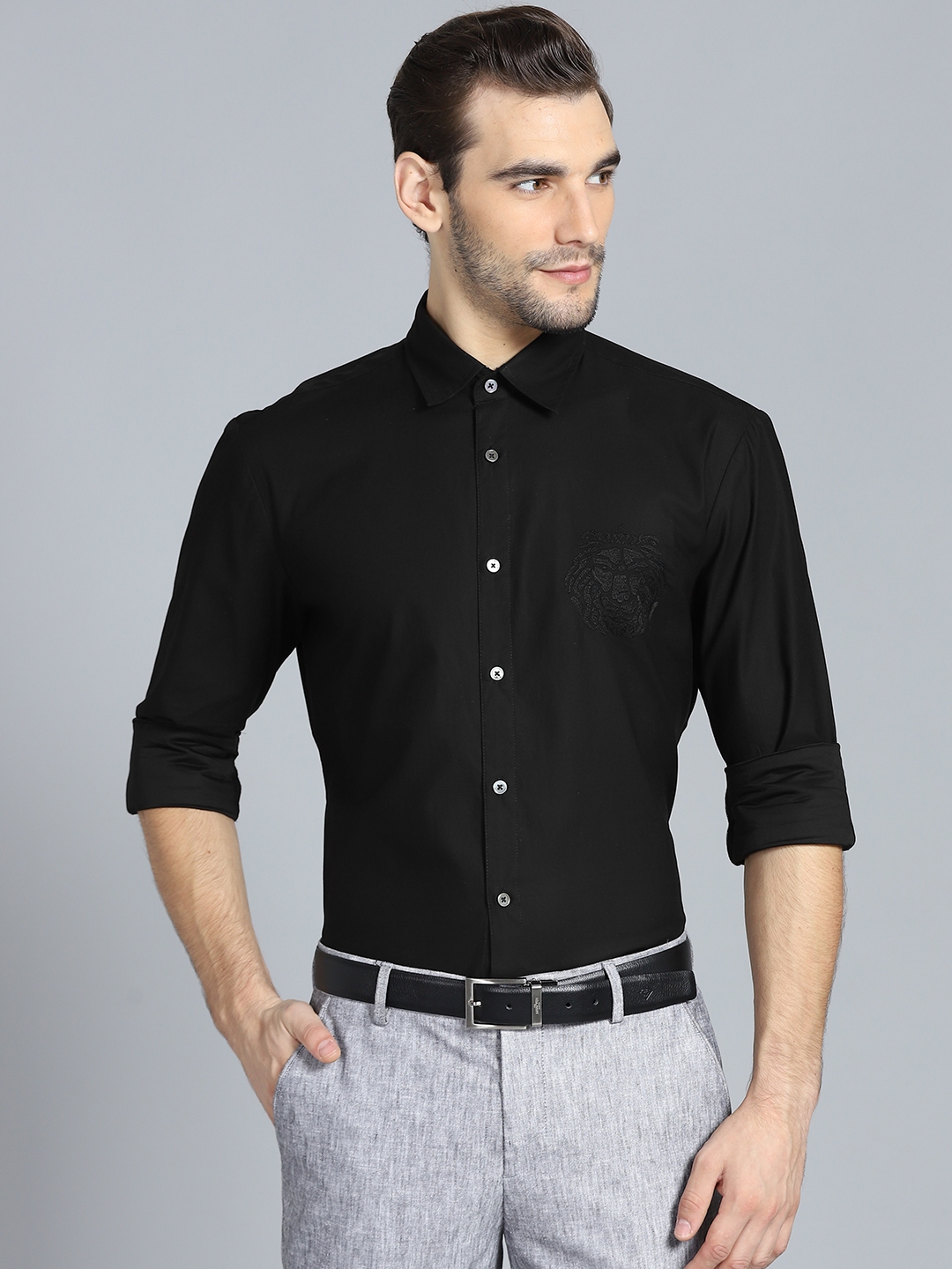 Buy Rohit Bal Limited Men Black Regular Fit Solid Casual Shirt - Shirts ...