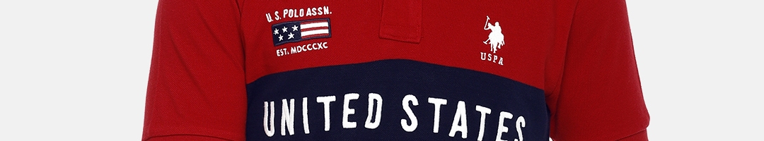 Buy U.S. Polo Assn. Men Red Striped Polo Collar Pure Cotton T Shirt ...