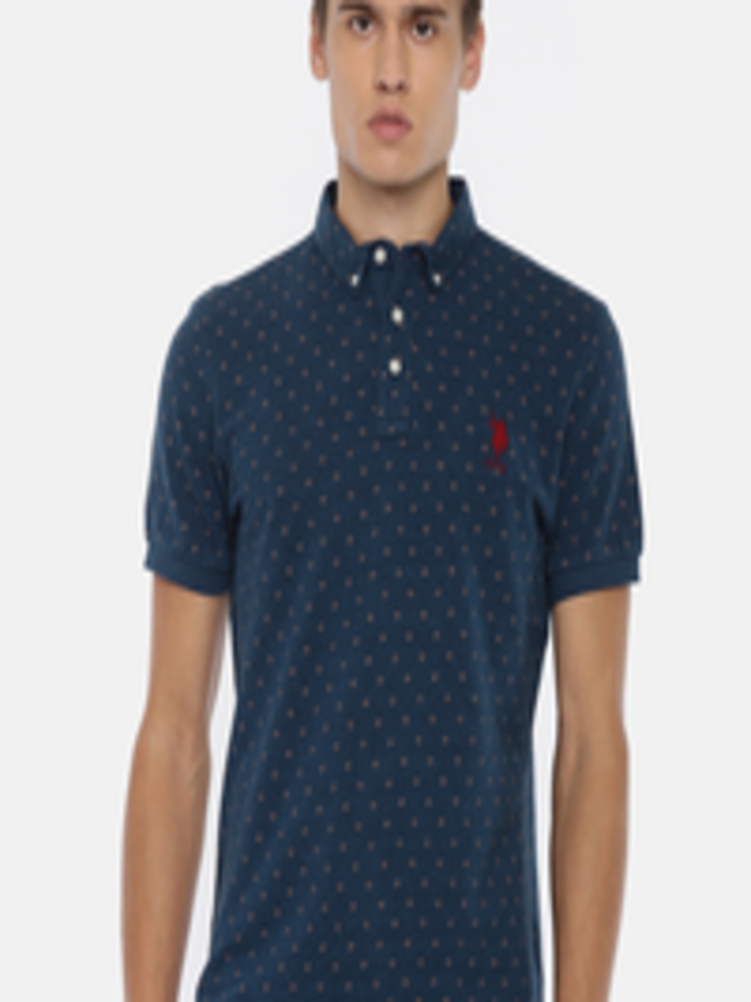 Buy U.S. Polo Assn. Men Blue Printed Polo Collar Pure Cotton T Shirt ...