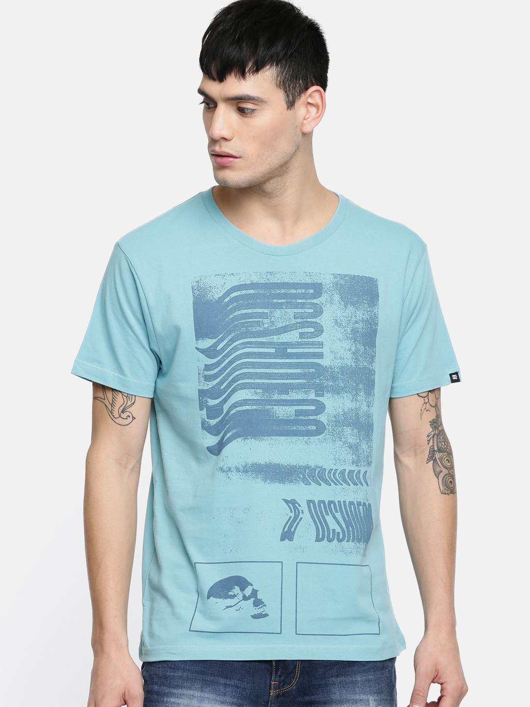 Buy DC Men Blue Printed Round Neck Pure Cotton T Shirt Tshirts for