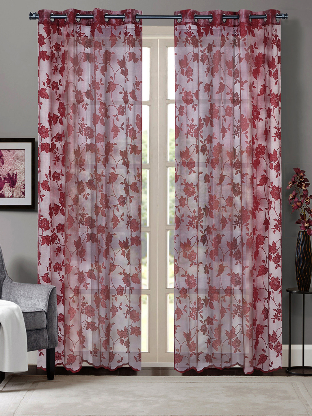 Buy Deco Window Burgundy Sheer Door Curtains Curtains And Sheers for