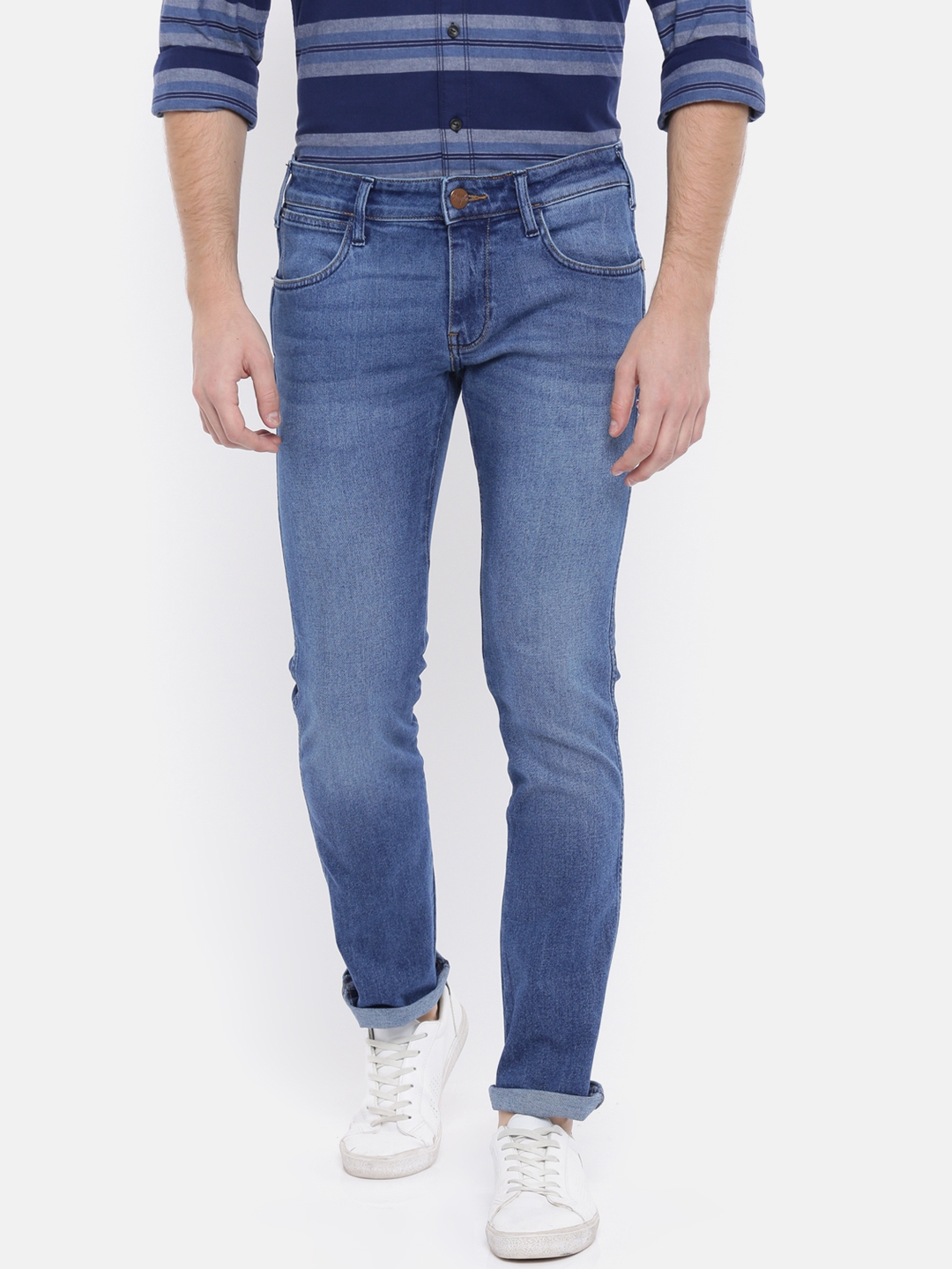 Buy Wrangler Men Blue Skanders Slim Fit Low Rise Clean Look Stretchable Jeans Jeans For Men 