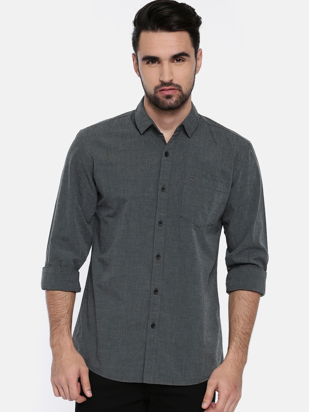 Buy Wrangler Men Grey Regular Fit Solid Casual Shirt - Shirts for Men ...