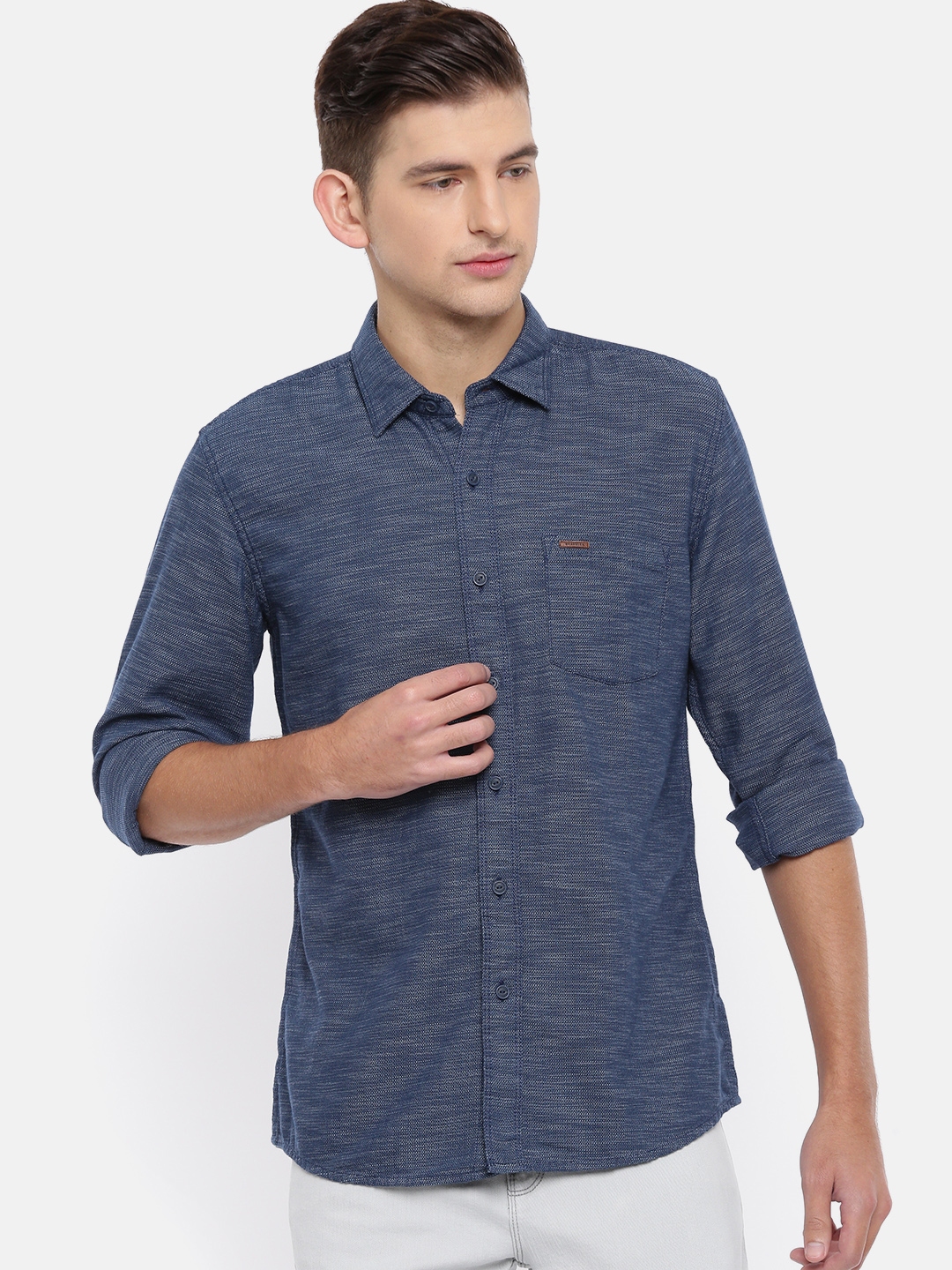 Buy Wrangler Men Navy Blue Regular Fit Solid Casual Shirt - Shirts for ...