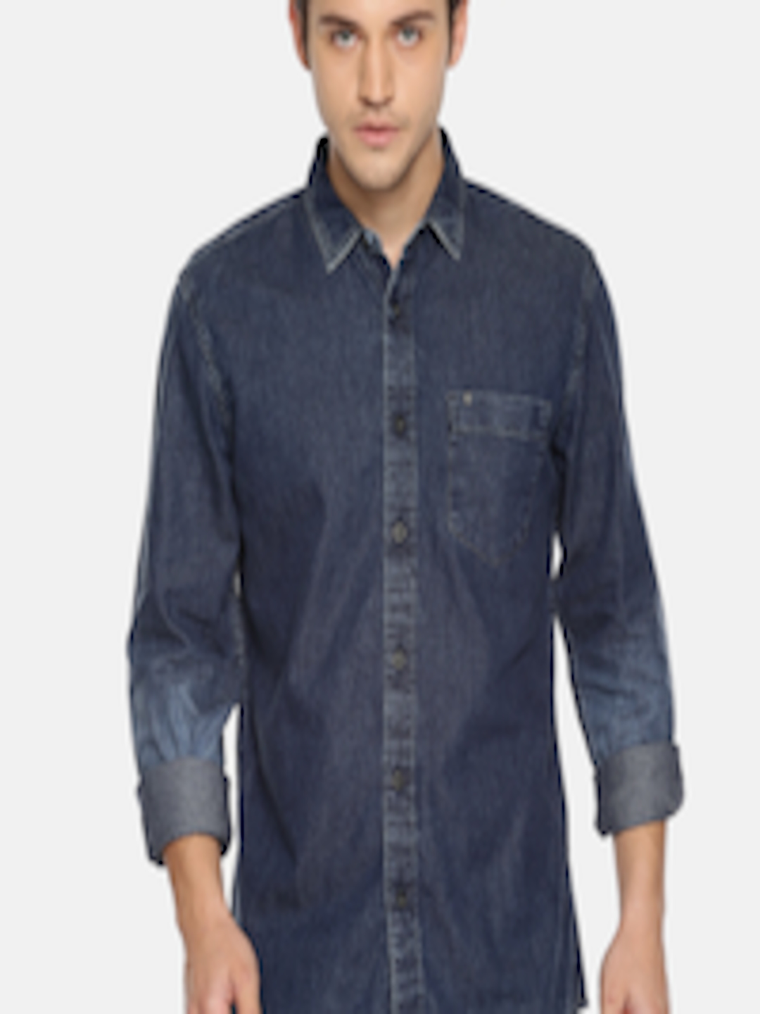 Buy Wrangler Men Navy Blue Regular Fit Faded Casual Chambray Shirt ...