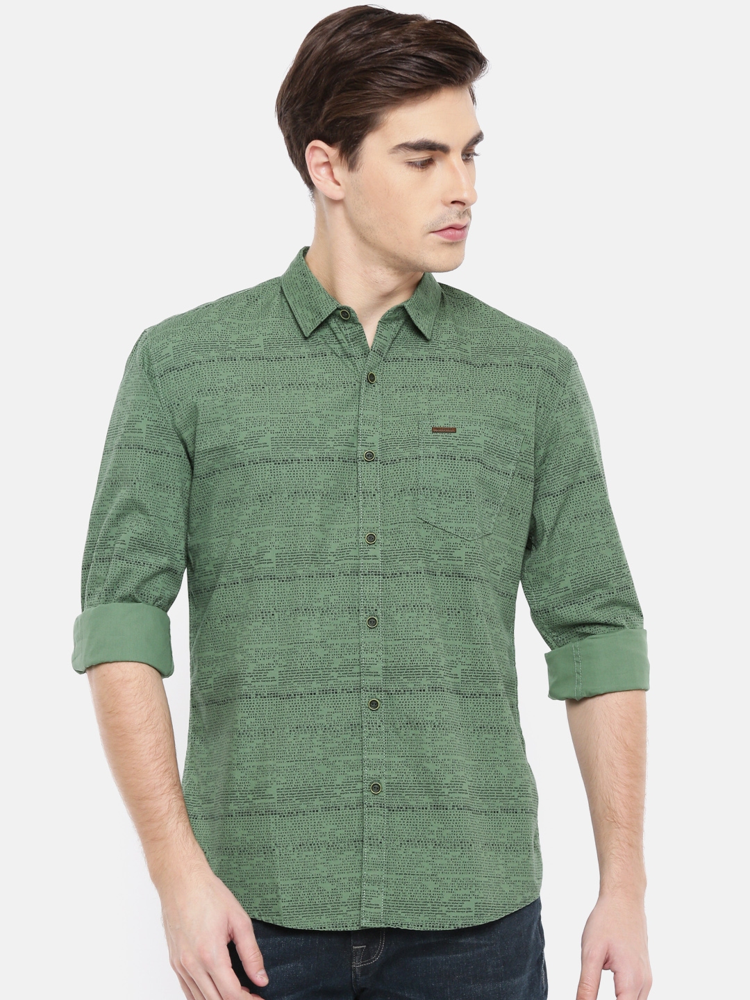 Buy Wrangler Men Olive Green Regular Fit Printed Casual Shirt - Shirts ...