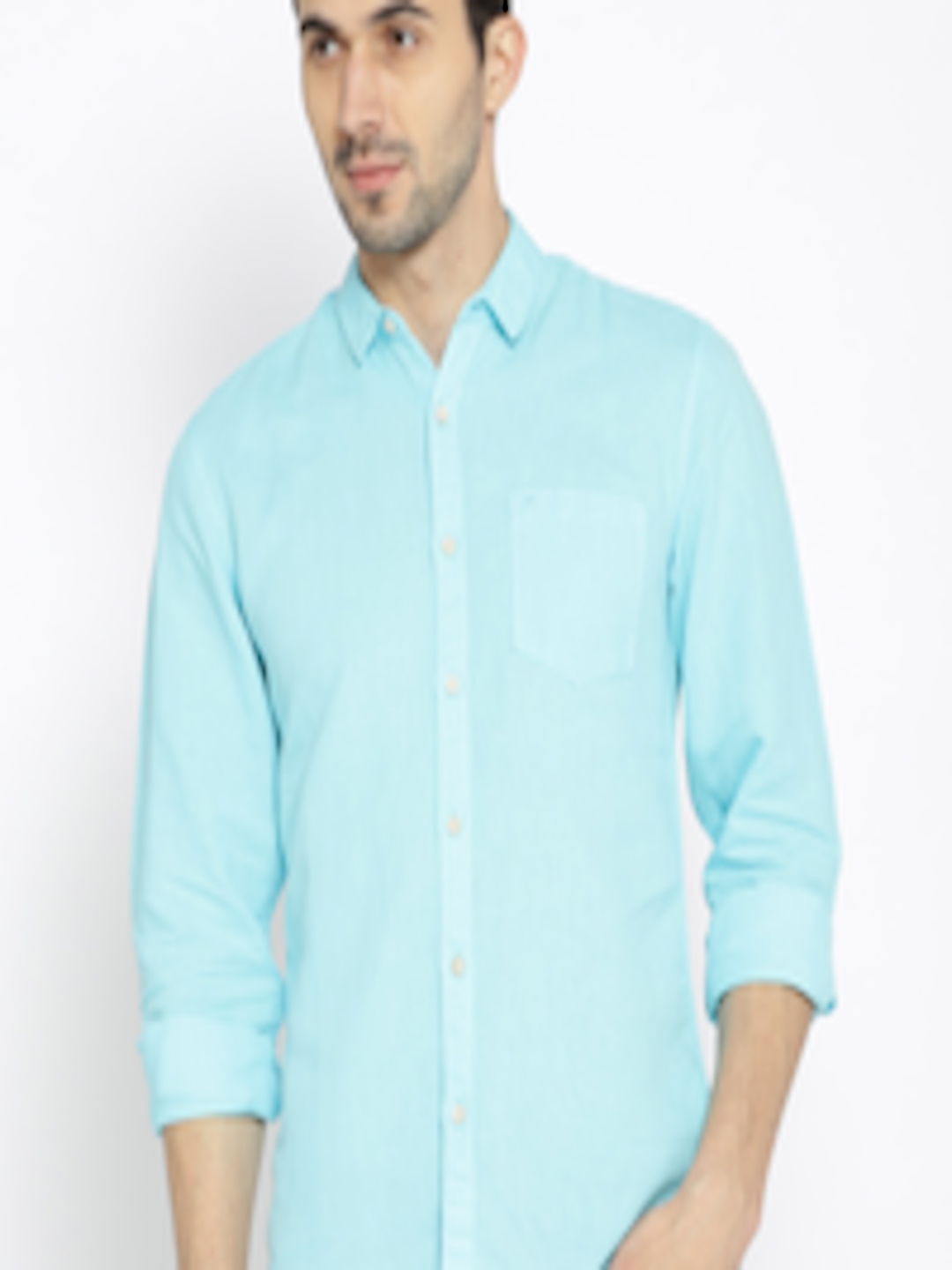 Buy Wrangler Men Turquoise Blue Regular Fit Solid Casual Shirt - Shirts ...