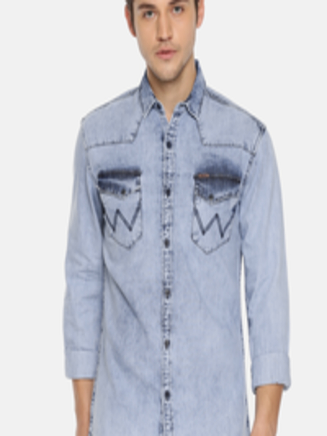 Buy Wrangler Men Blue Slim Fit Faded Casual Denim Shirt - Shirts for ...