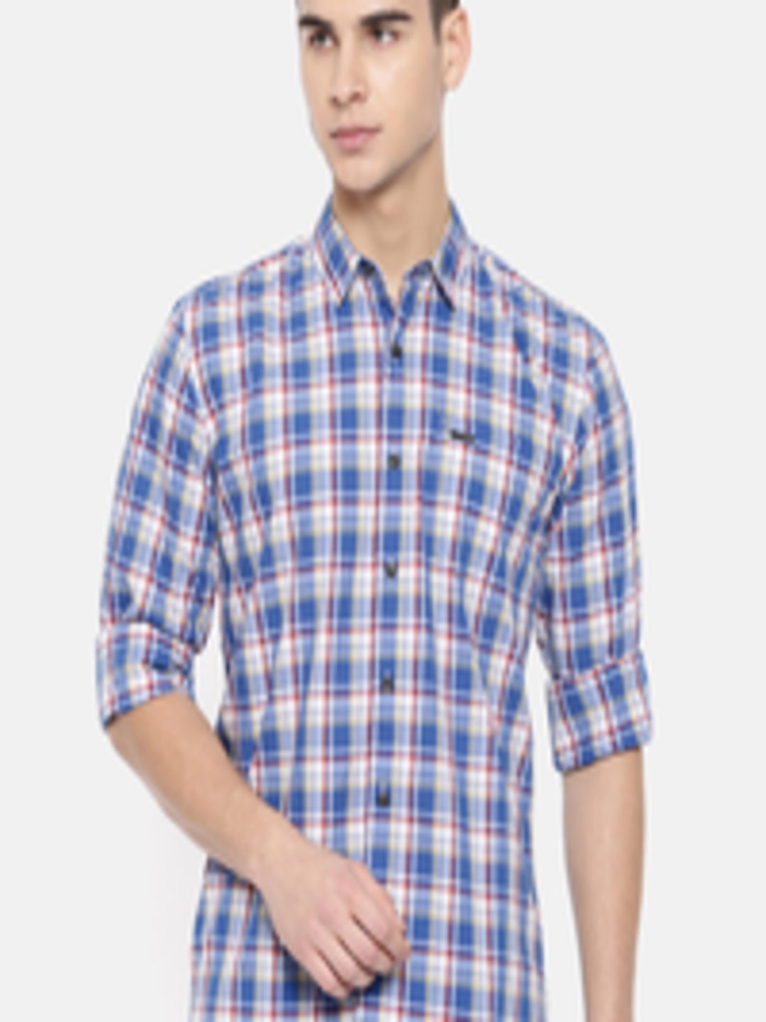 Buy Wrangler Men Blue & White Regular Fit Checked Casual Shirt - Shirts ...