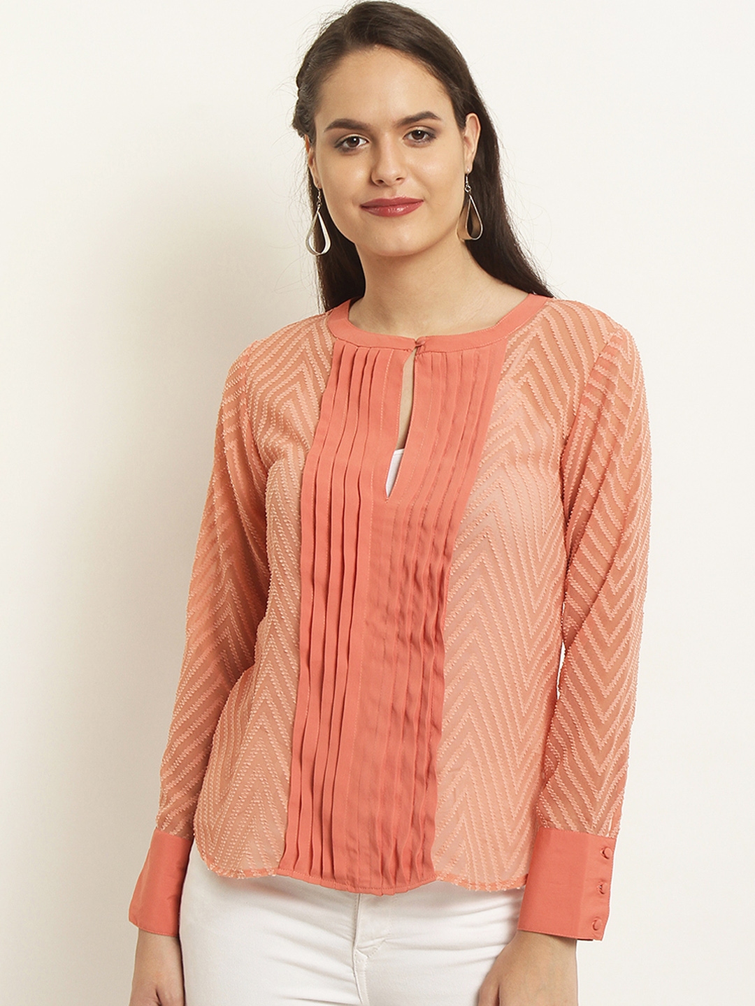 Buy RARE Women Peach Coloured Self Design Top - Tops for Women 7027912 | Myntra