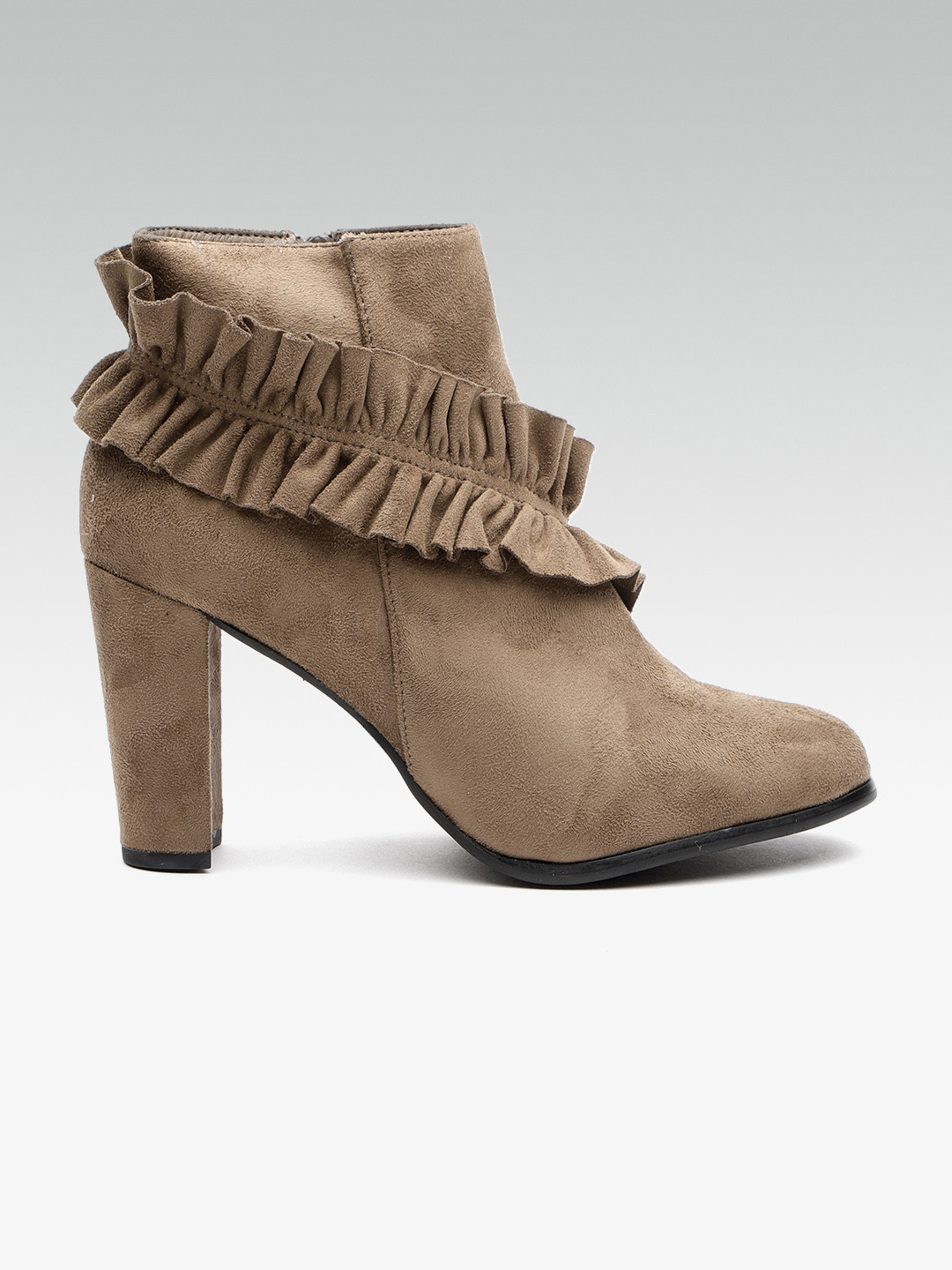 Buy ELLE Women Brown Solid Ruffled Heeled Boots Boots for Women
